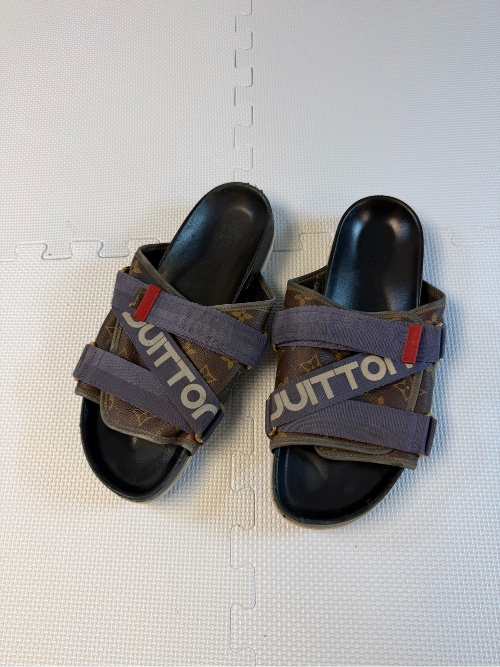 Louis Vuitton Honolulu Line Mule Sandals Flat US 11 UK 10 Canvas Rubber Brown